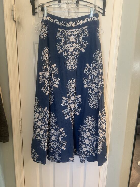 Agua Bendita Dresses & Skirts - Agua Bendita Bergamots Skirt Large In Ribbons Maxi Linen Blue